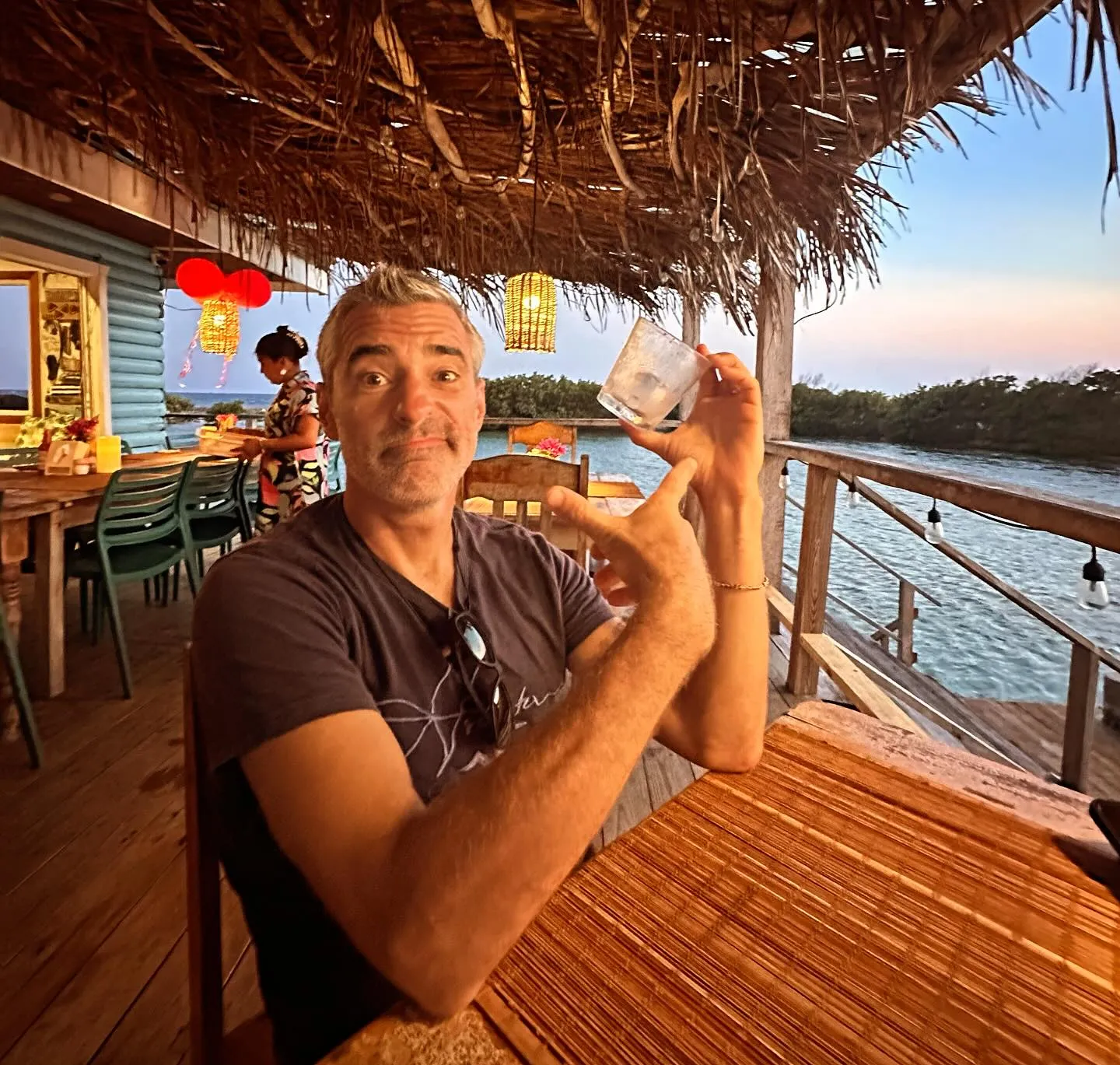 Cheers from the waterfront bar. Cheers from the waterfront bar.