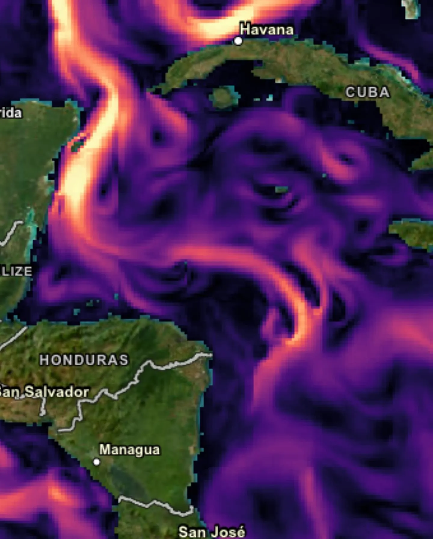 Currents swirling around the western Caribbean. Currents swirling around the western Caribbean.
