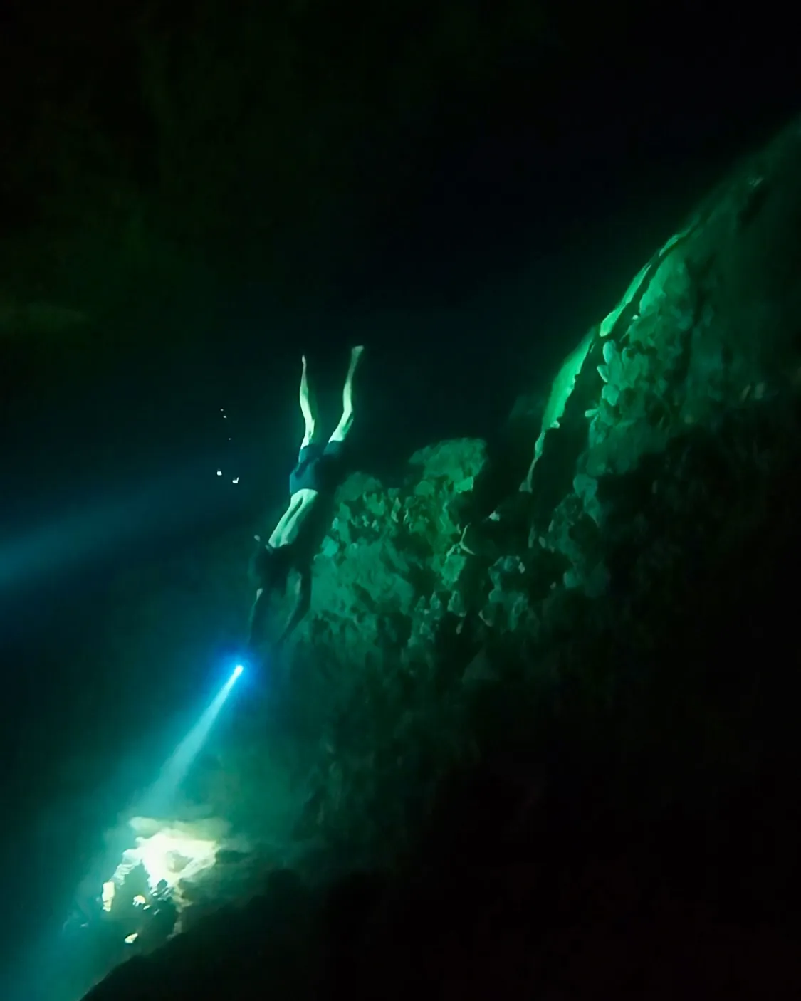 Diving down into the freshwater caves. Diving down into the freshwater caves.