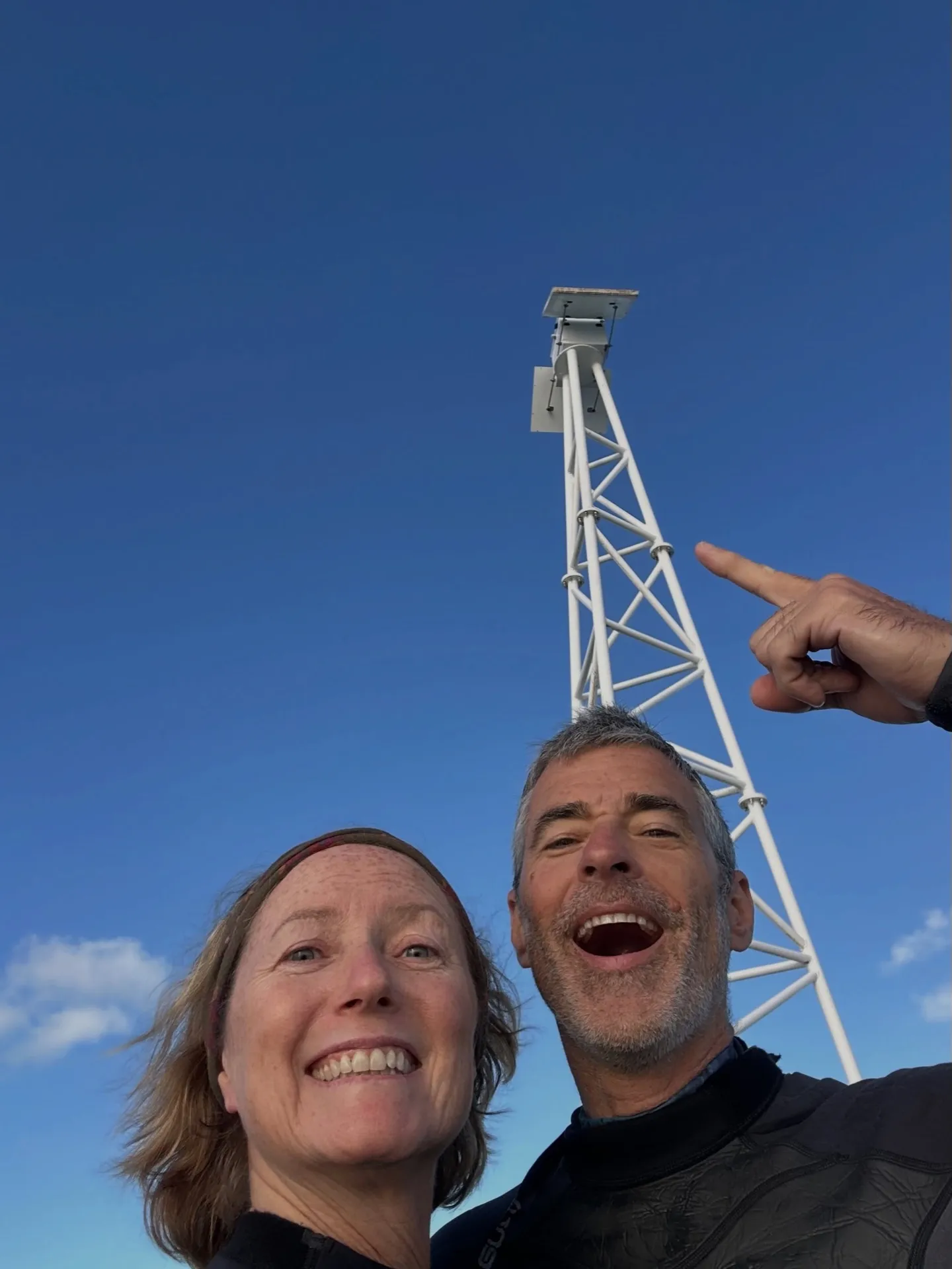 A selfie beneath the navigation beacon. A selfie beneath the navigation beacon.