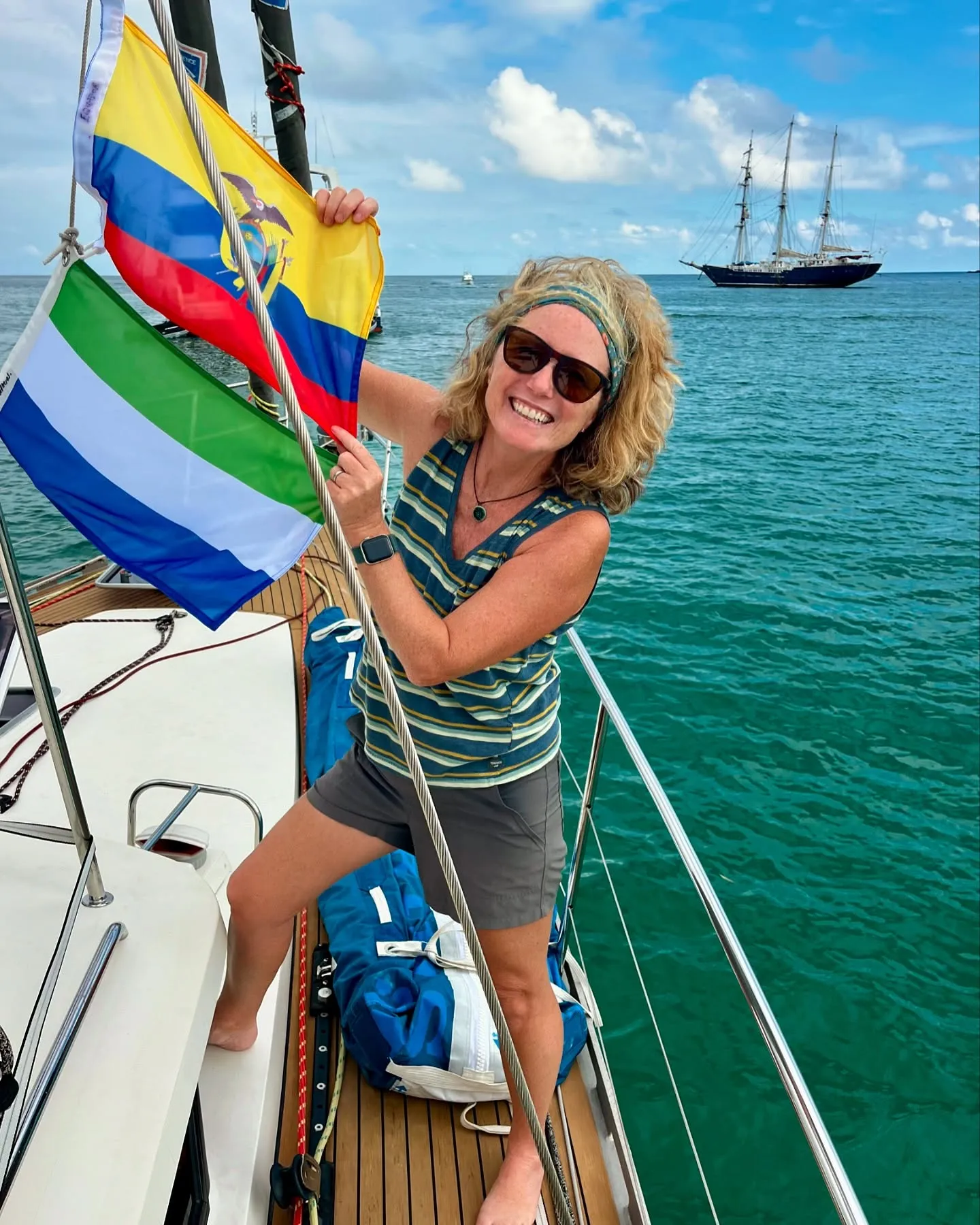 Flag photo time in the Galápagos.