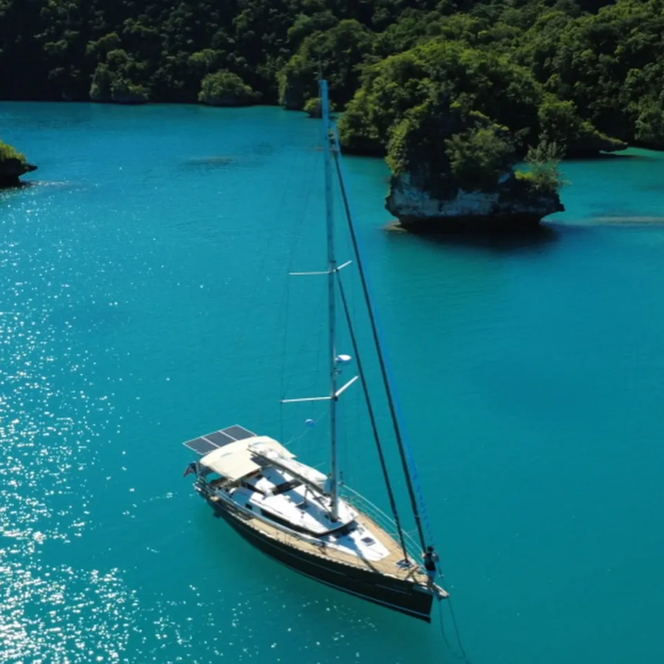 Limestone islets rising from the turquoise sound. Limestone islets rising from the turquoise sound.