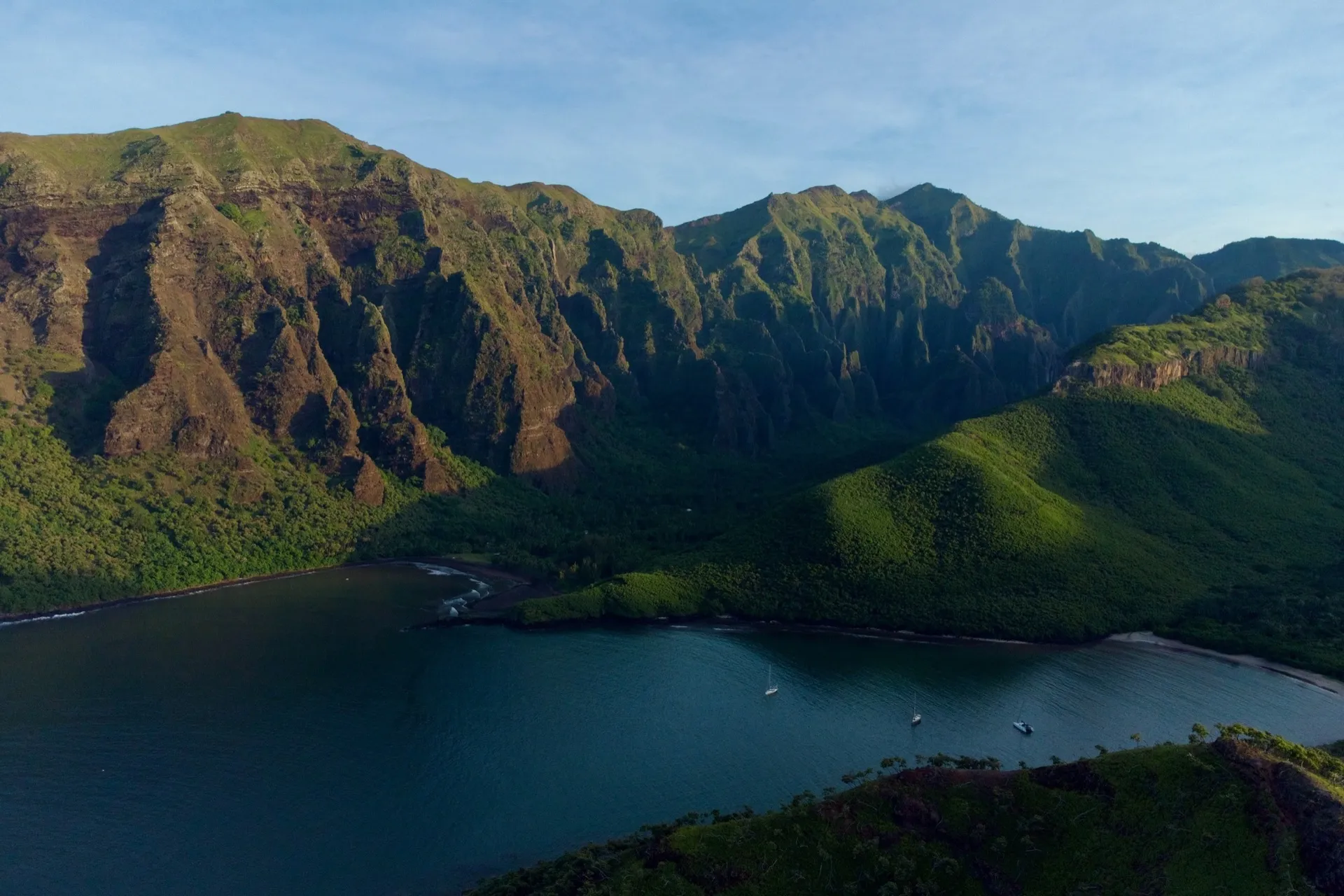 Sunrise in Hakatea Bay, Nuku Hiva. Sunrise in Hakatea Bay, Nuku Hiva.
