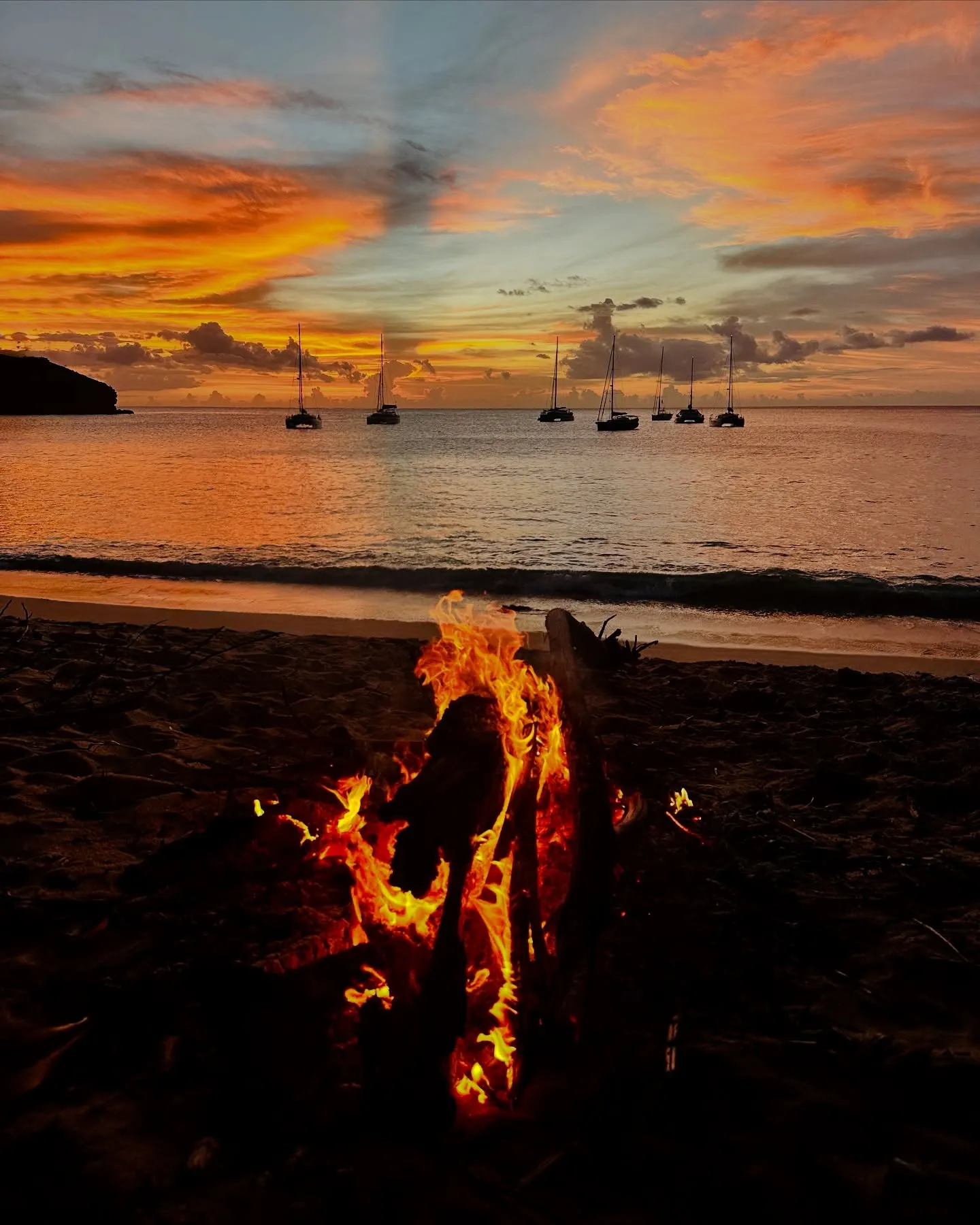 A beach bonfire on Tahuata. A beach bonfire on Tahuata.