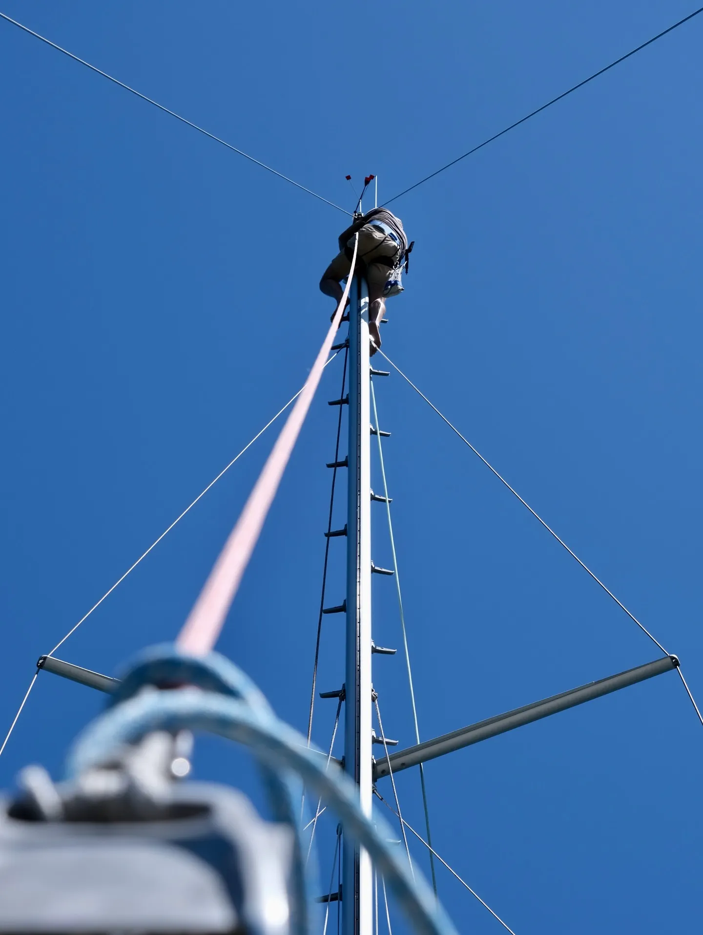 Boat jobs, all the way up the mast. Boat jobs, all the way up the mast.