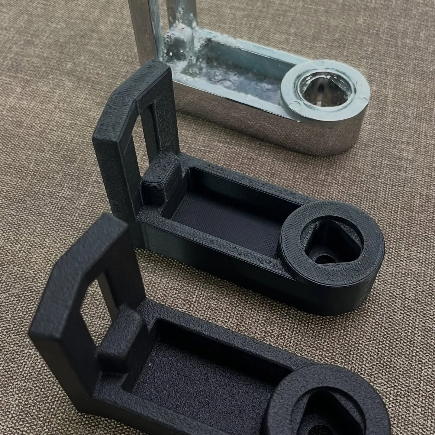 The corroded original and two 3D-printed versions. The corroded original and two 3D-printed versions.