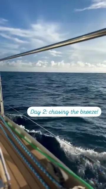 Off we go, with the big green sail.