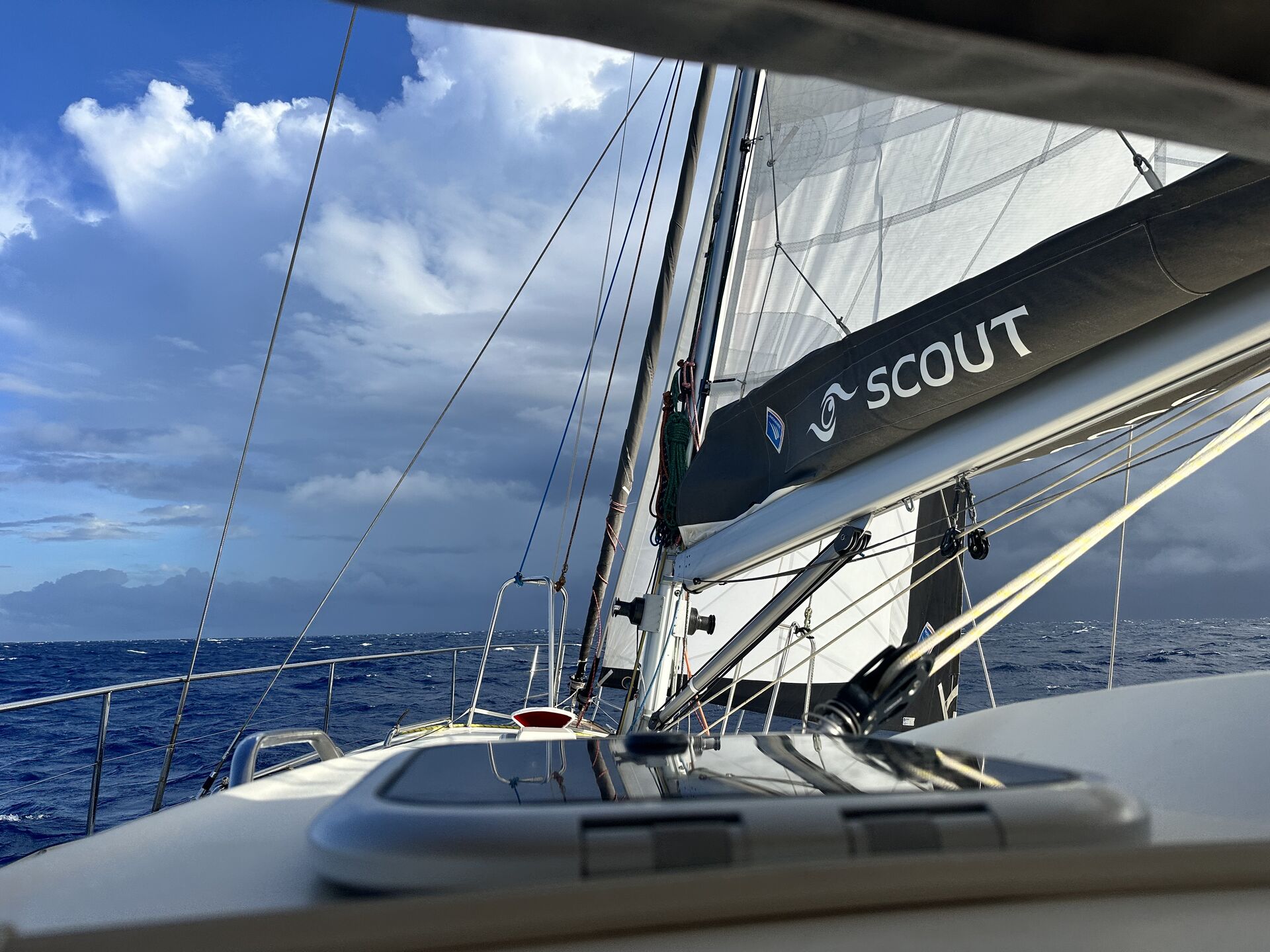 Dodging squalls, Venezuelan fishing boats, and shallow sand banks on the passage from Tobago to Guyana.