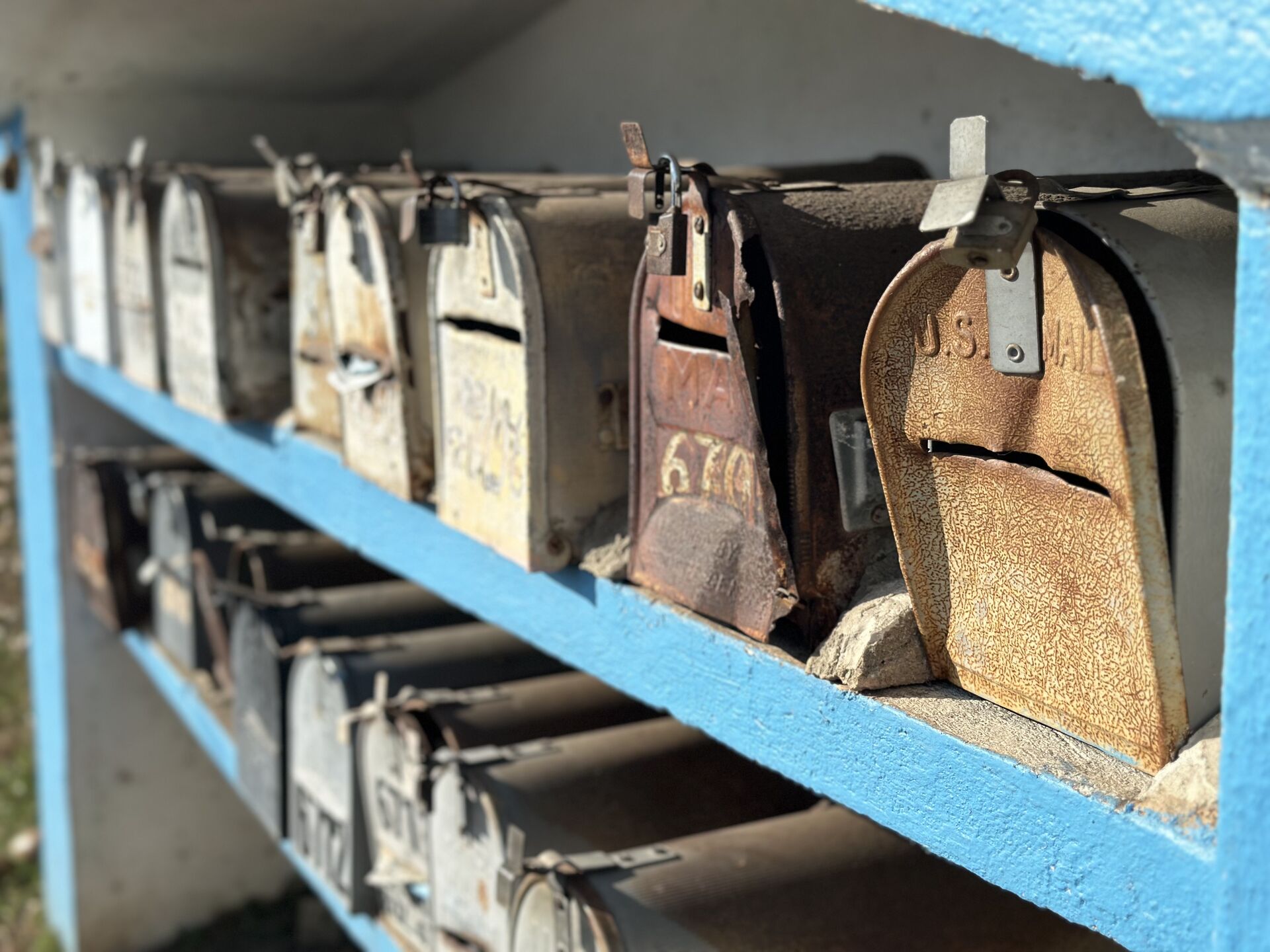 You know when you're back in the USA when you see a line of mailboxes.